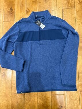 adidas Blue Heather Quarter-Zip Pullover with Navy Chest Panel